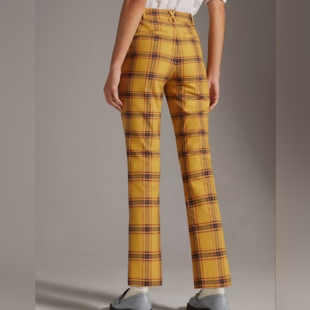 Anthropologie Yellow Plaid Straight-Leg Pants - Picture 4 of 9